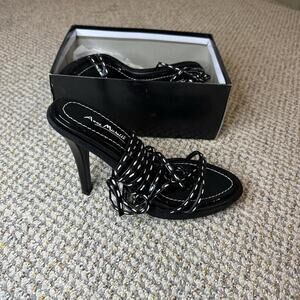 NWT 2000s vintage y2k black  patchwork stitching strappy lace up heels